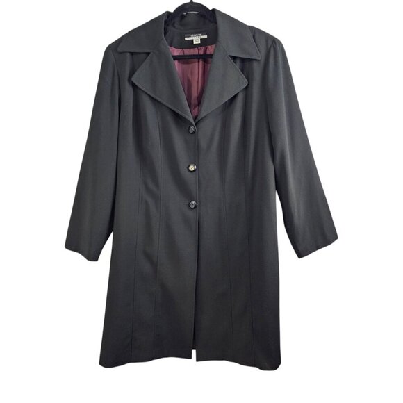 Leslie Fay Vintage Single Breasted Button Up Black Midi Trench Coat - Picture 1 of 9